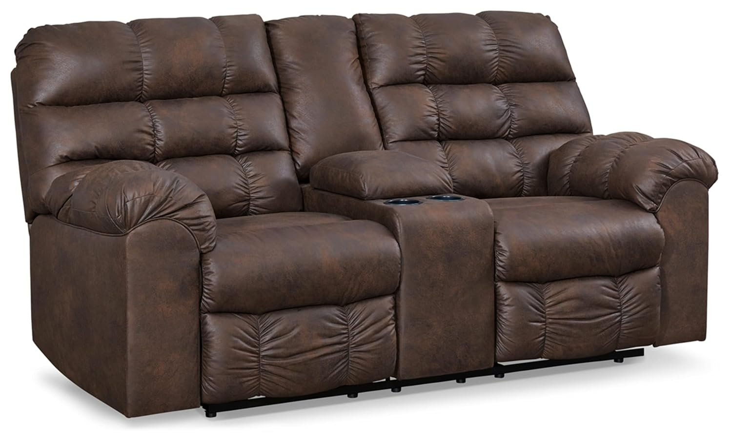 Nut Brown Faux Leather Reclining Loveseat with Cup Holder