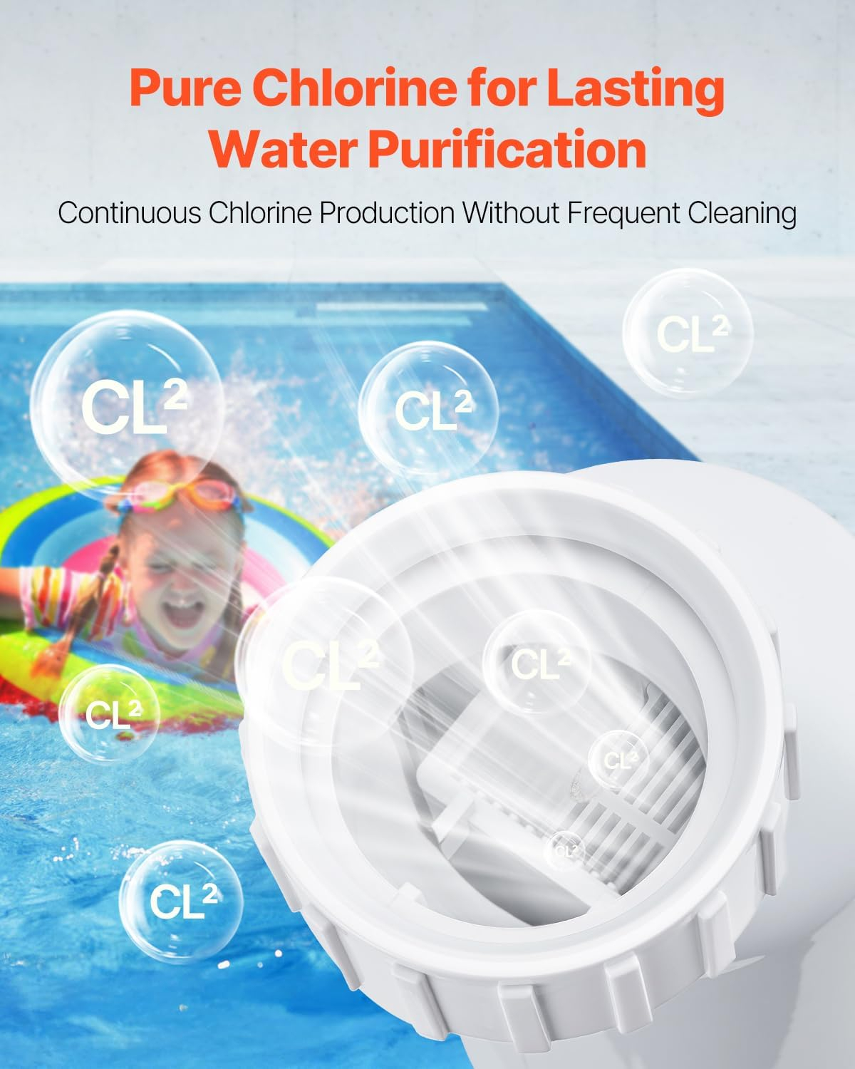 VEVOR Salt Water Chlorinator System, Pool Chlorination Cell Fits for Hayward W3T-Cell-15 (T15), Pool Cell Salt Water System for In-Ground Swimming Pools up to 40,000 Gallons, 15 ft Power Line, White