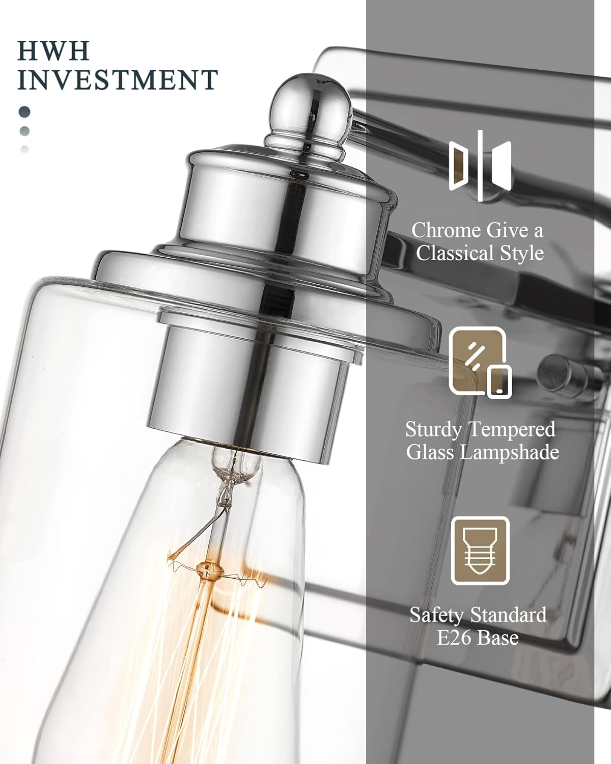 Chrome and Clear Glass Modern Bathroom Vanity Light