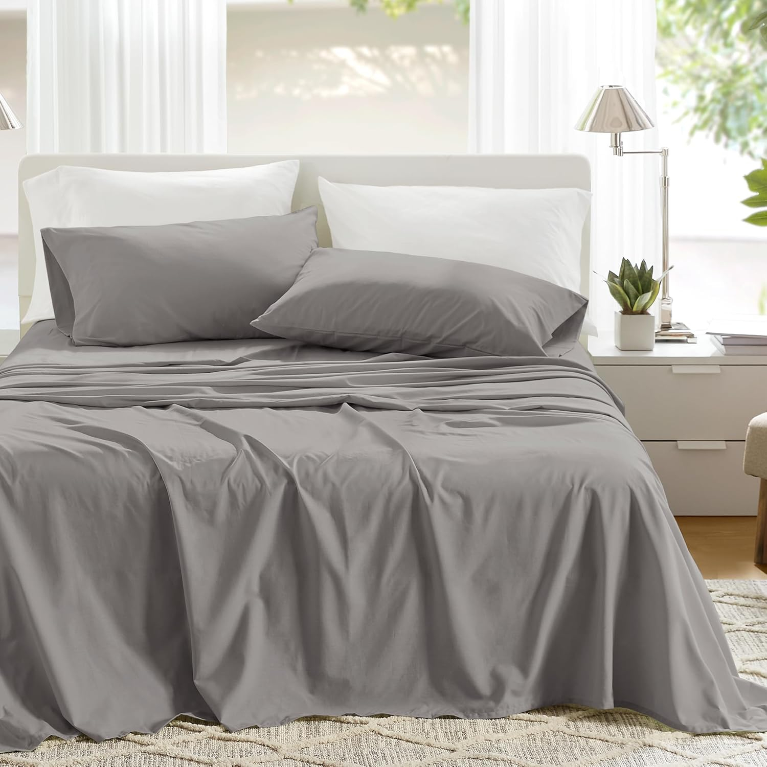Regency Heights Cotton 144TC Queen 100% Cotton Solid Sheet Set in Dark Gray