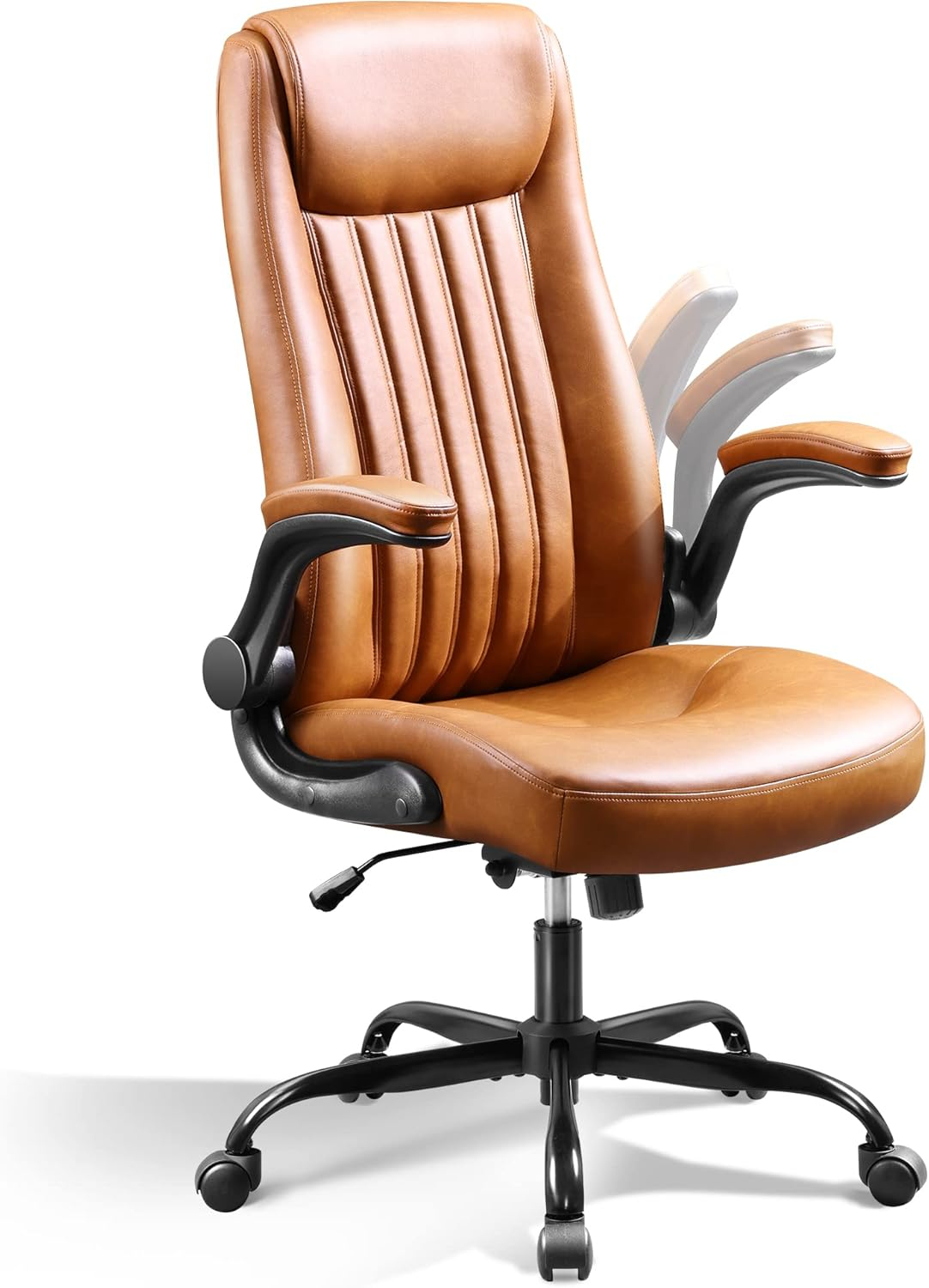 DEVAISE Executive Chair Computer Office Chair, High Back Ergonomic Desk Chair with Adjustable Flip-up Armrests, Lumbar Support and Thick Headrest, Brown