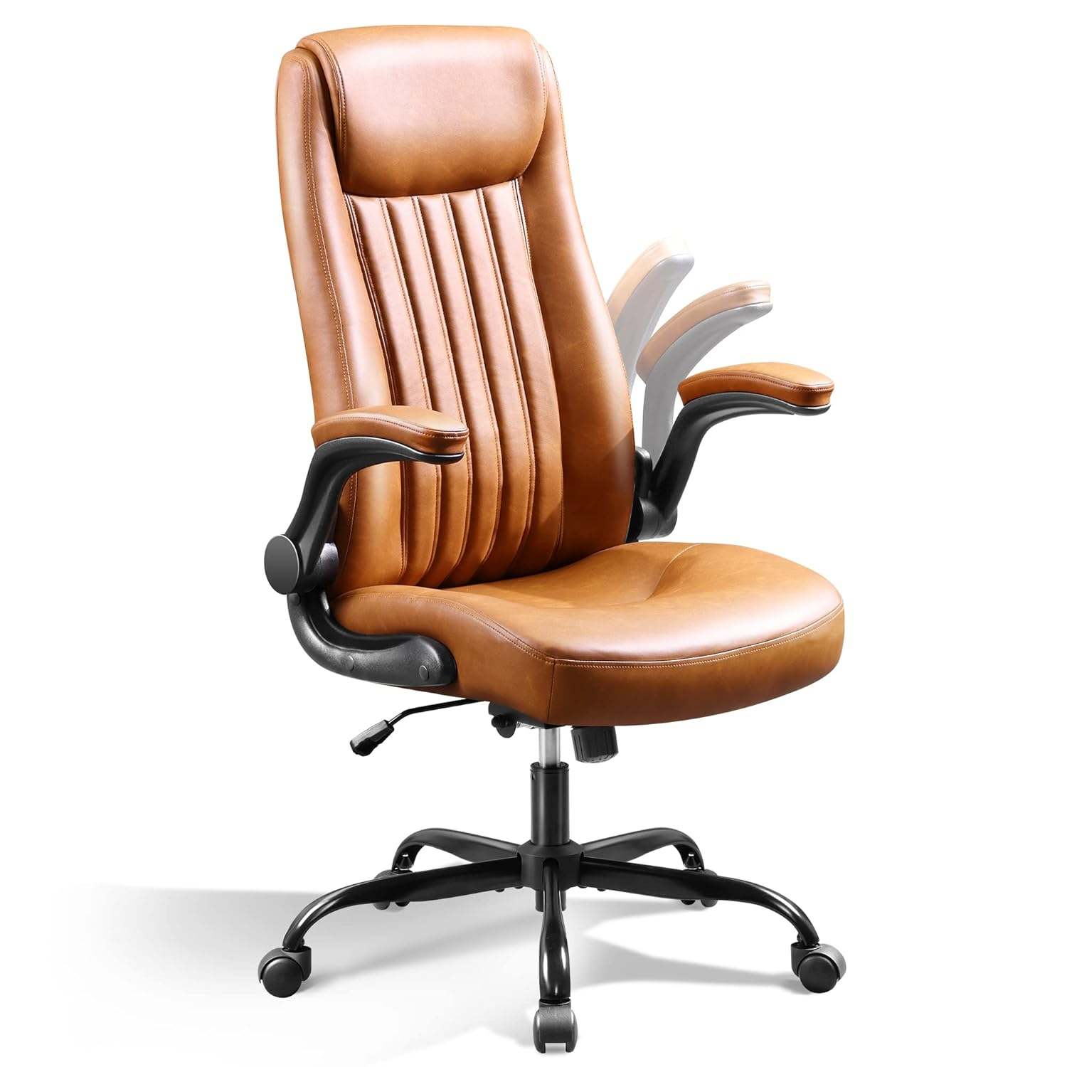 DEVAISE Executive Chair Computer Office Chair, High Back Ergonomic Desk Chair with Adjustable Flip-up Armrests, Lumbar Support and Thick Headrest, Brown