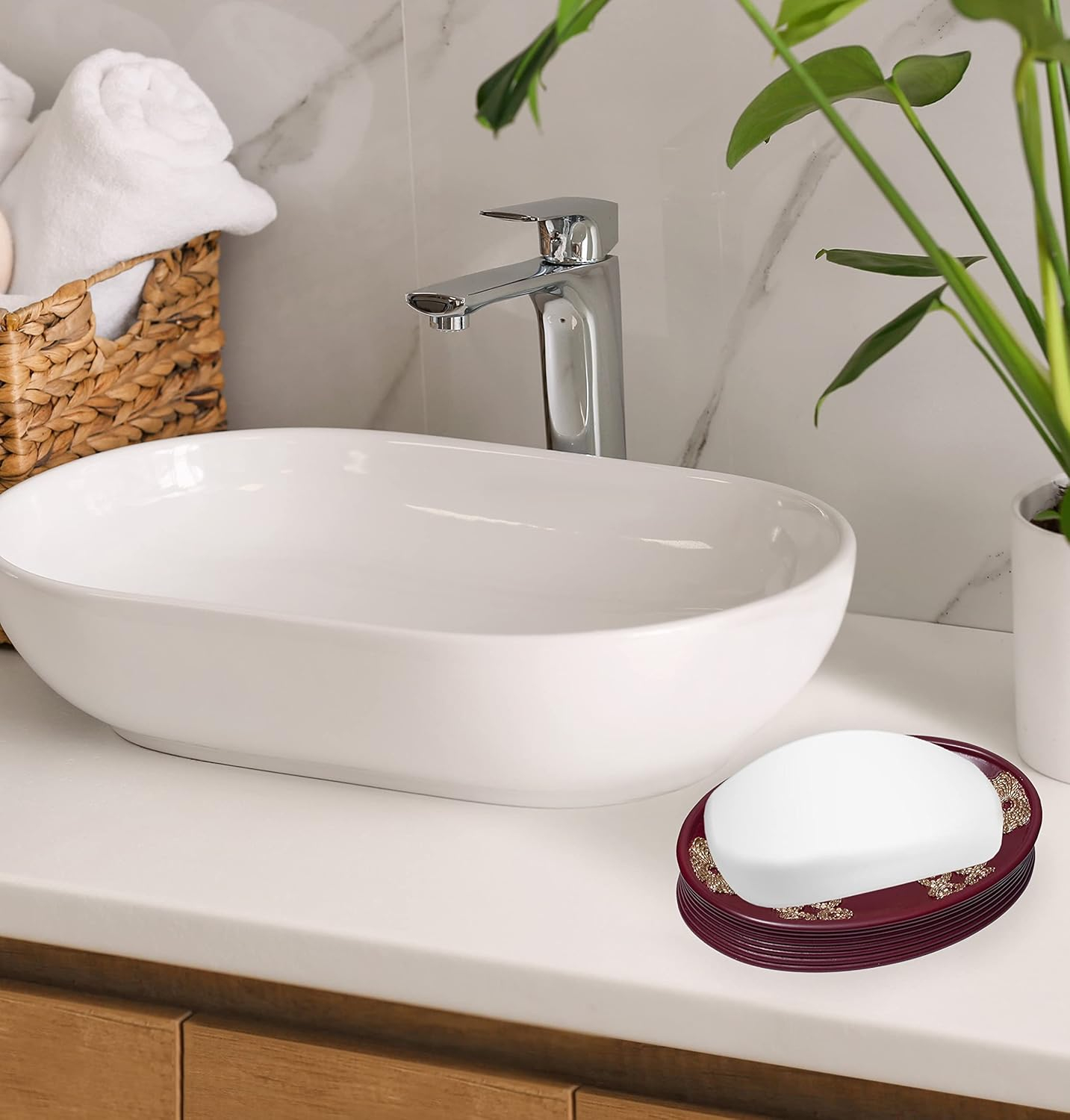 Popular Bath Soap Dish, Vlegant Rosa Collection, Burgundy/Gold