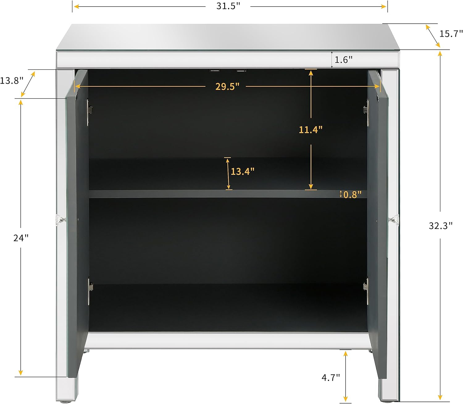 Storage Cabinet with Mirror Trim Living Room Dining Room Entryway Kitchen M Shape