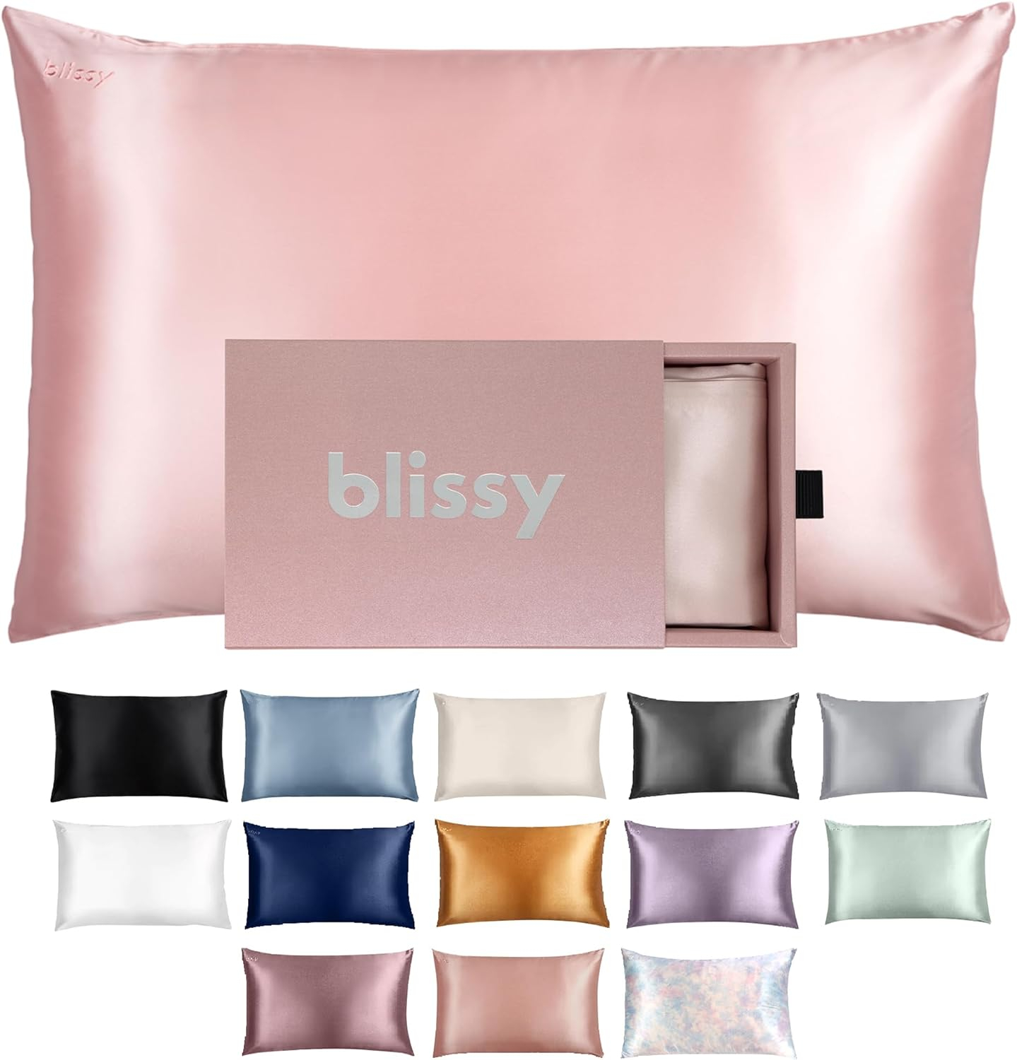 Blissy Silk Pillowcase - 100% Pure Mulberry Silk - 22 Momme 6A High-Grade Fibers - Silk Pillow Cover for Hair & Skin - Regular, Queen & King with Hidden Zipper (Standard, Pink)