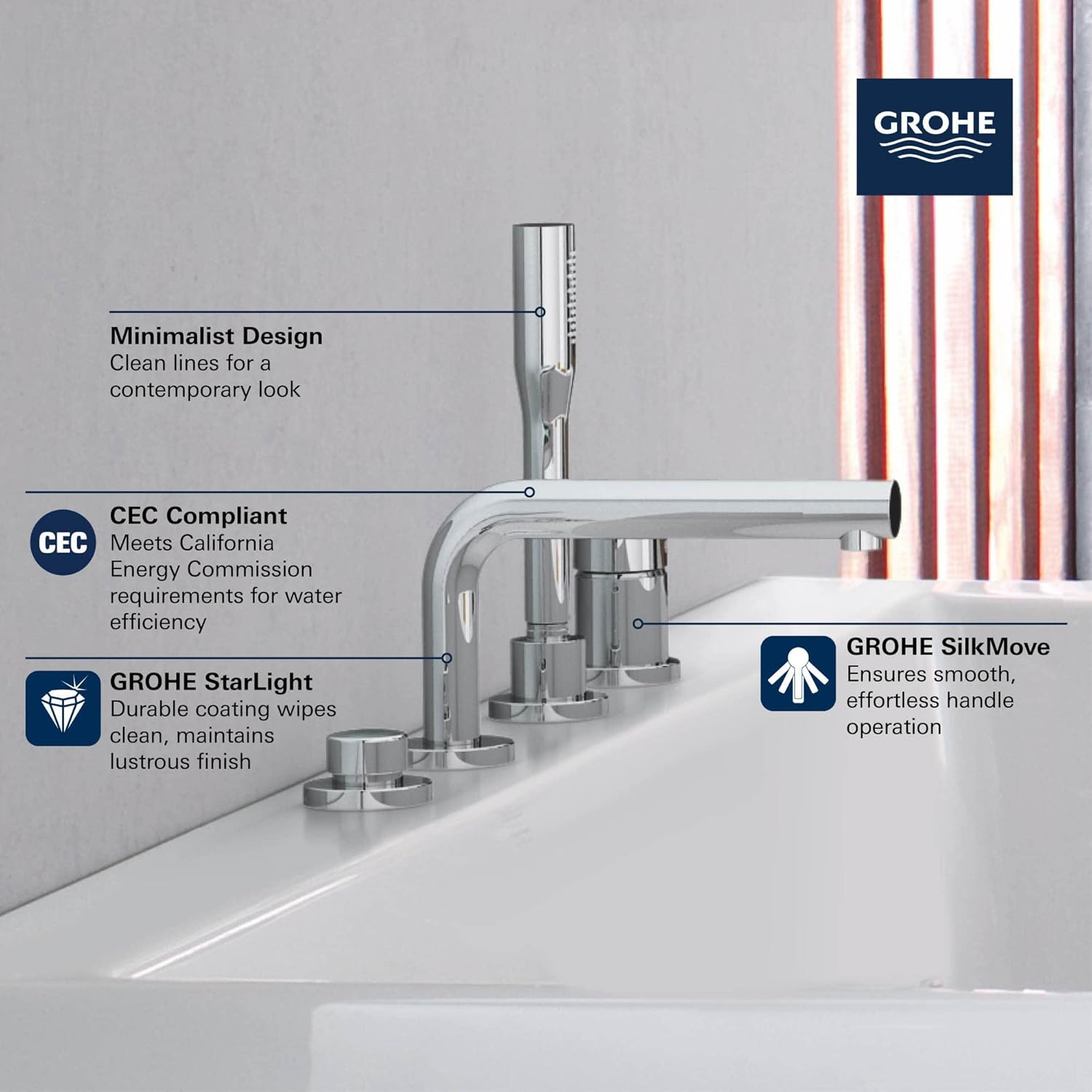 Concetto™ Single Handle Deck Mounted Roman Tub Faucet Trim with Diverter and Handshower