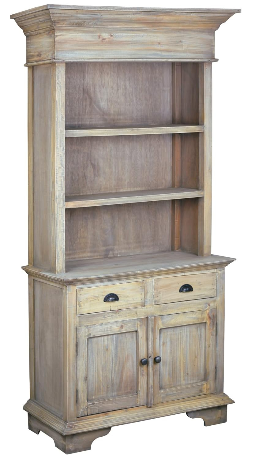Cottage Hutch Buffet Driftwood Brown Bookcase Cabinet Solid Wood Mahogany