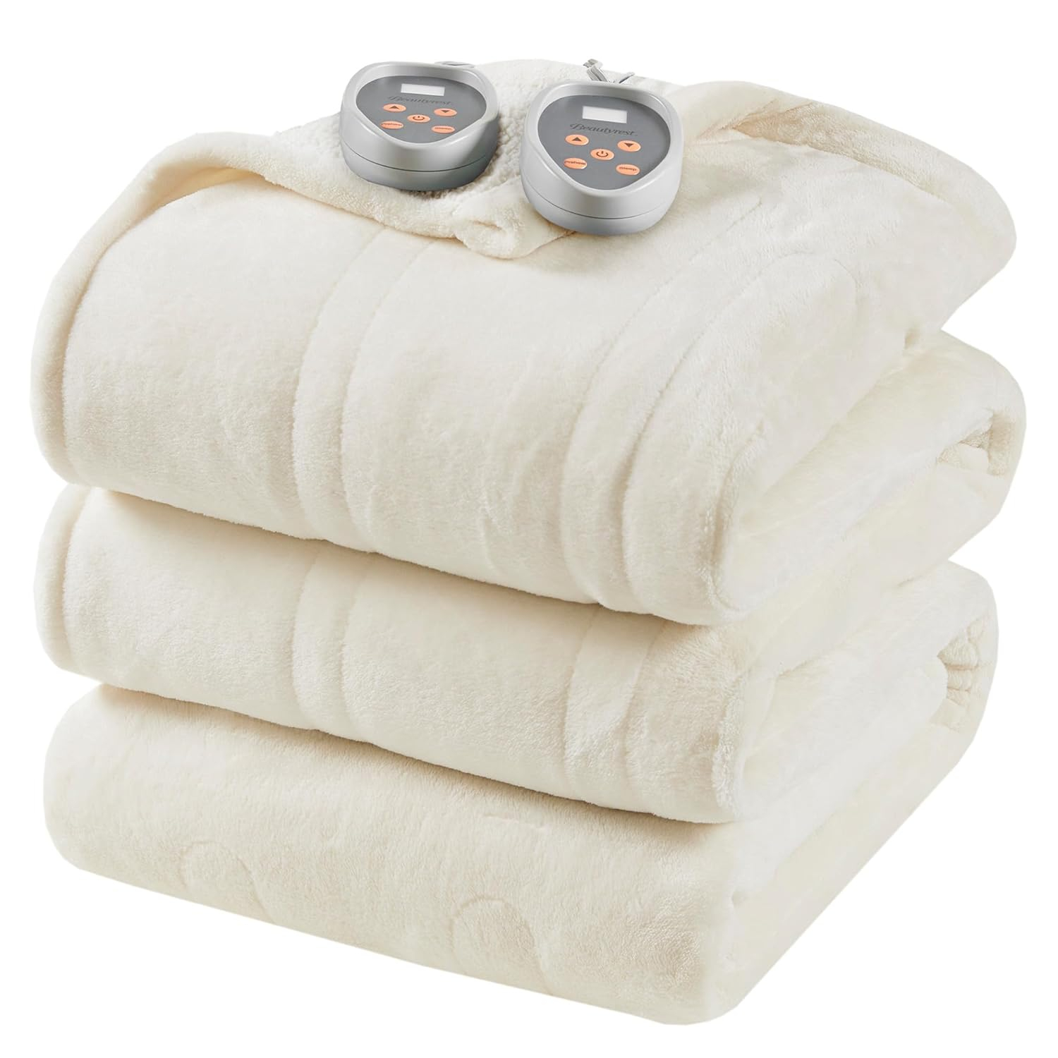 Queen Ivory Reversible Fleece Heated Blanket with Controllers