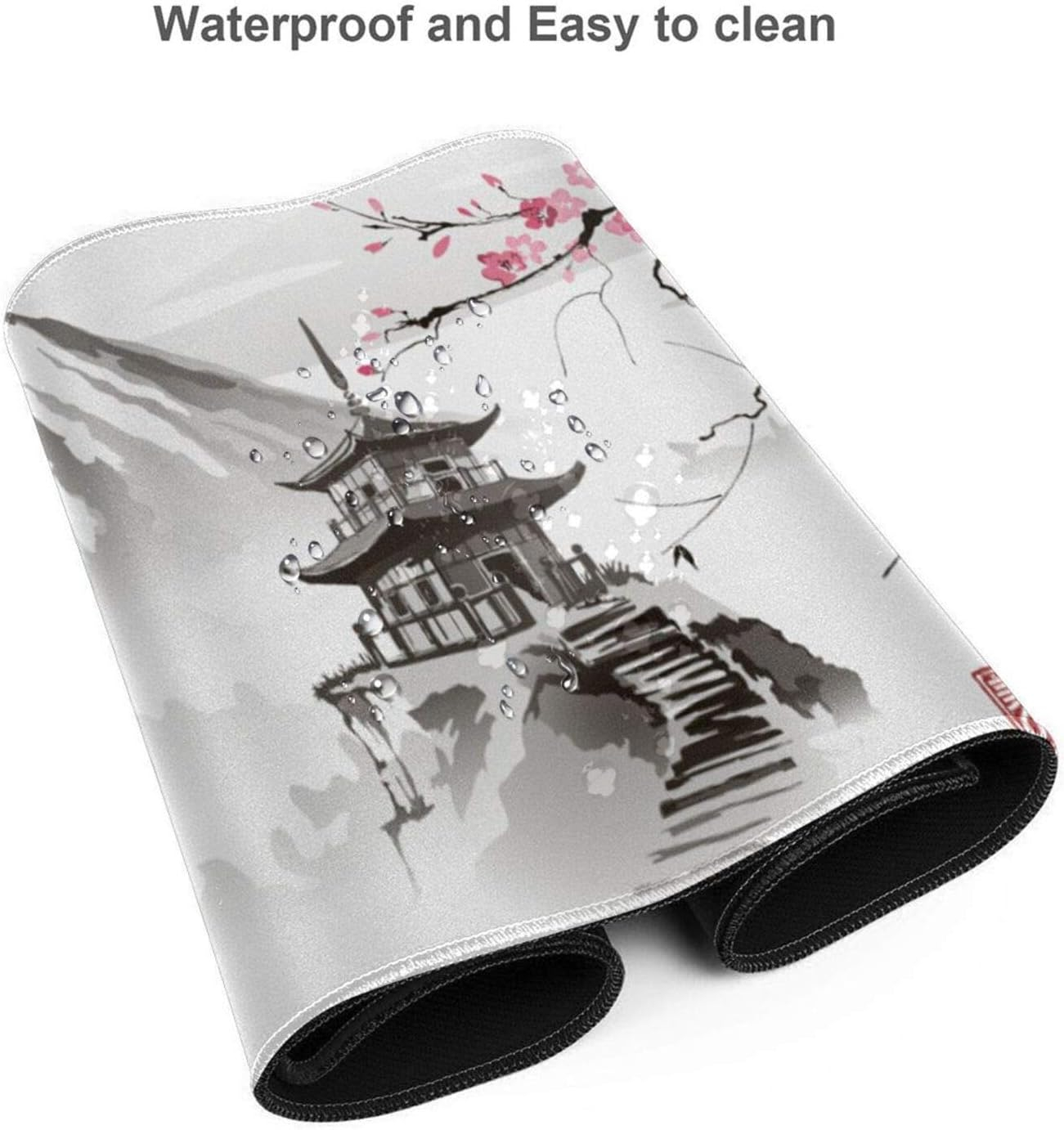 Japanese Cherry Blossom White Gaming Mouse Pad XL, Extended Large Mouse Mat Desk Pad, Stitched Edges Mousepad, Long Nonslip Rubber Base Mice Pad, 31.5 X 11.8 Inch