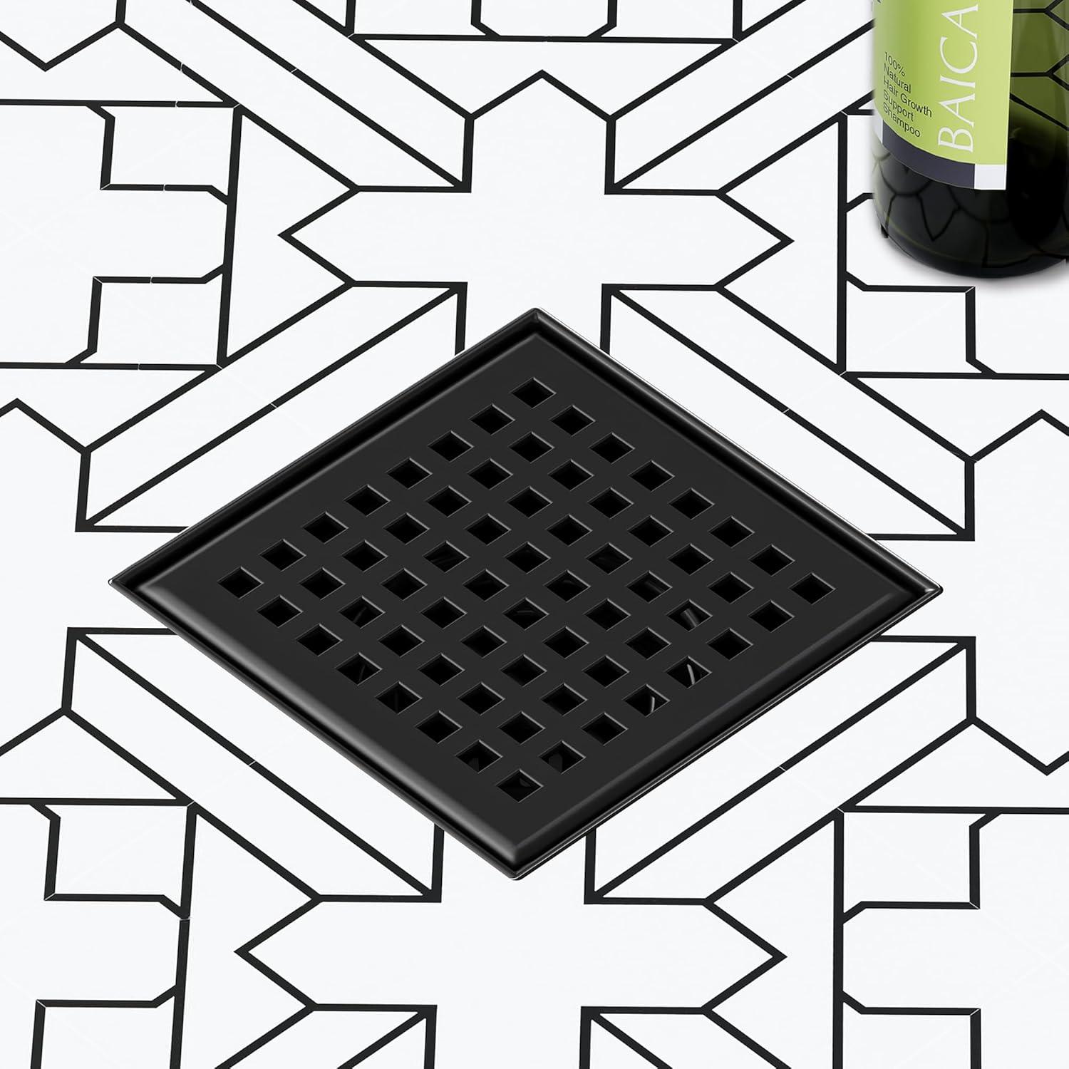Neodrain 6-Inch Square Shower Drain with Removable Quadrato Pattern Grate,Brushed 304 Stainless Steel, with Watermark&CUPC Certified,Black