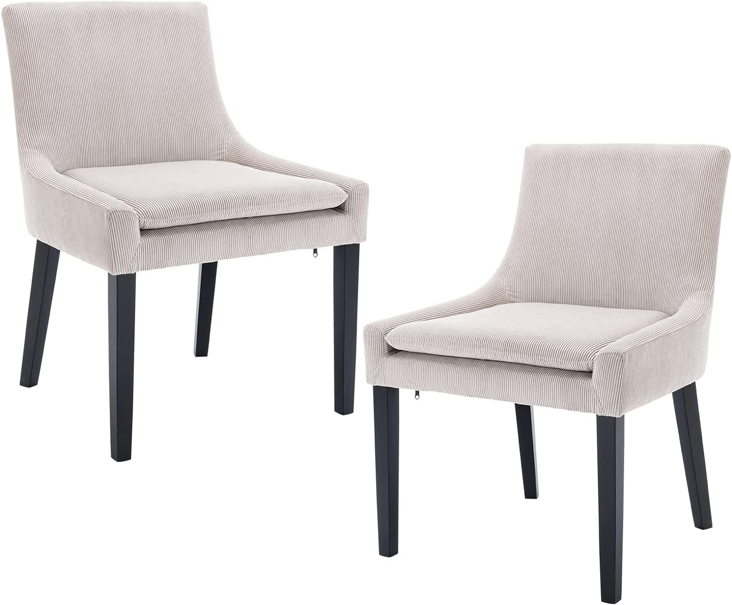 COLAMY Dining Chairs Set of 2, Upholstered Corduroy Accent Side Leisure Chairs with Wood Legs for Living Room Beige