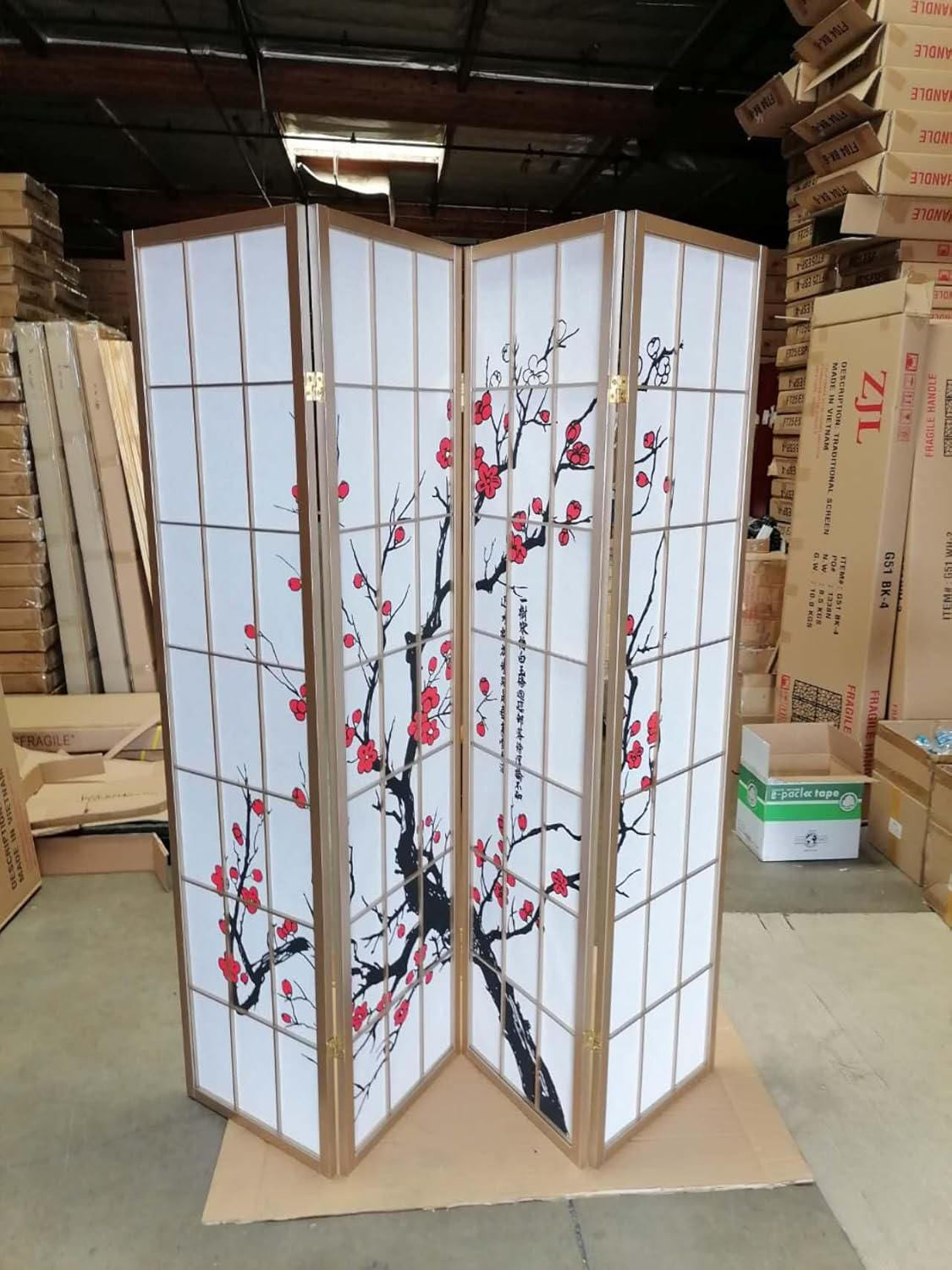 Legacy Decor Plum Blossom 8 Panel Room Divider Black 71"H x 140"Wide
