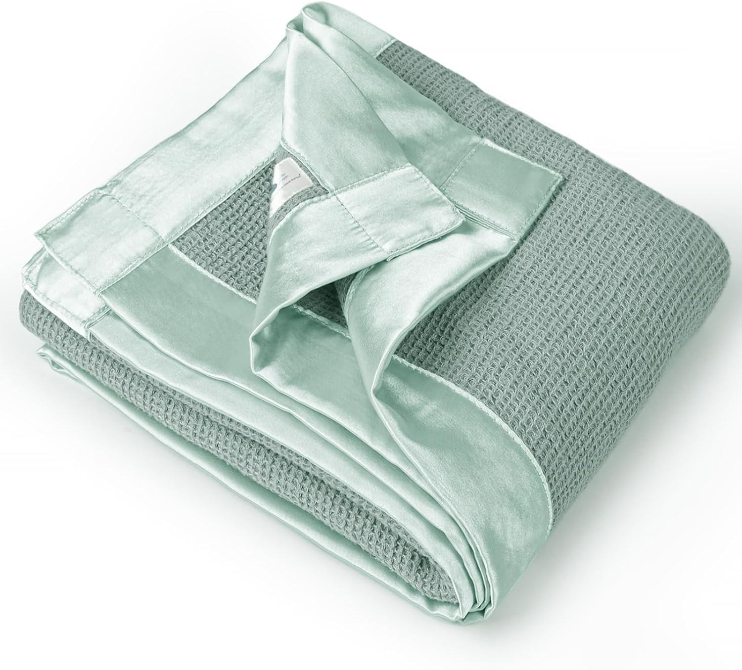 Lulu moon Swaddle Baby Blanket: Waffle Blanket with Satin Trim - Soft Breathable Toddler Blanket Perfect for Nursing Cover and Playtime - Cotton Crib Blanket for Daytime Naps 40"x36"(Sage)