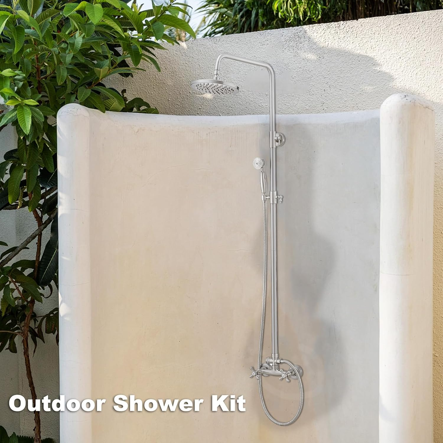 Outdoor Shower Kit, Bathroom Shower Feature Shower System Set, Outside Shower Faucet High Pressure Wall Mount, Brushed Nickel