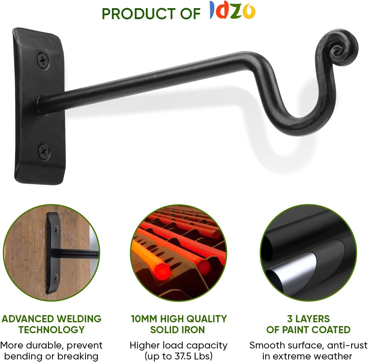 Terry 2 Pack of Cast Iron Wall Plant Hanger Outdoor, Bird Feeder, Planter - Black - Capacity 37.5lbs
