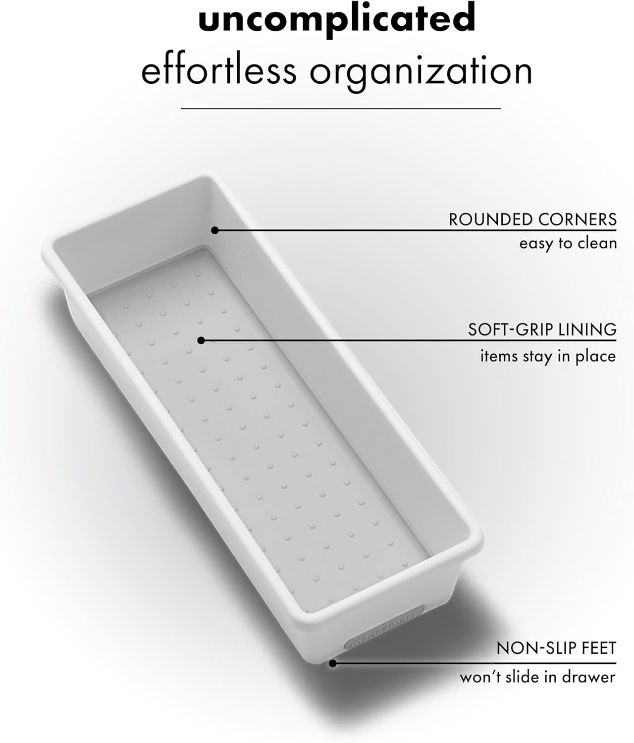 madesmart Classic 9.8 x 3.8 Bin - White | CLASSIC COLLECTION | Multi-Purpose Storage Organizer | Soft-grip Lining and Non-slip Rubber Feet | Easy to Clean | Durable | BPA-Free