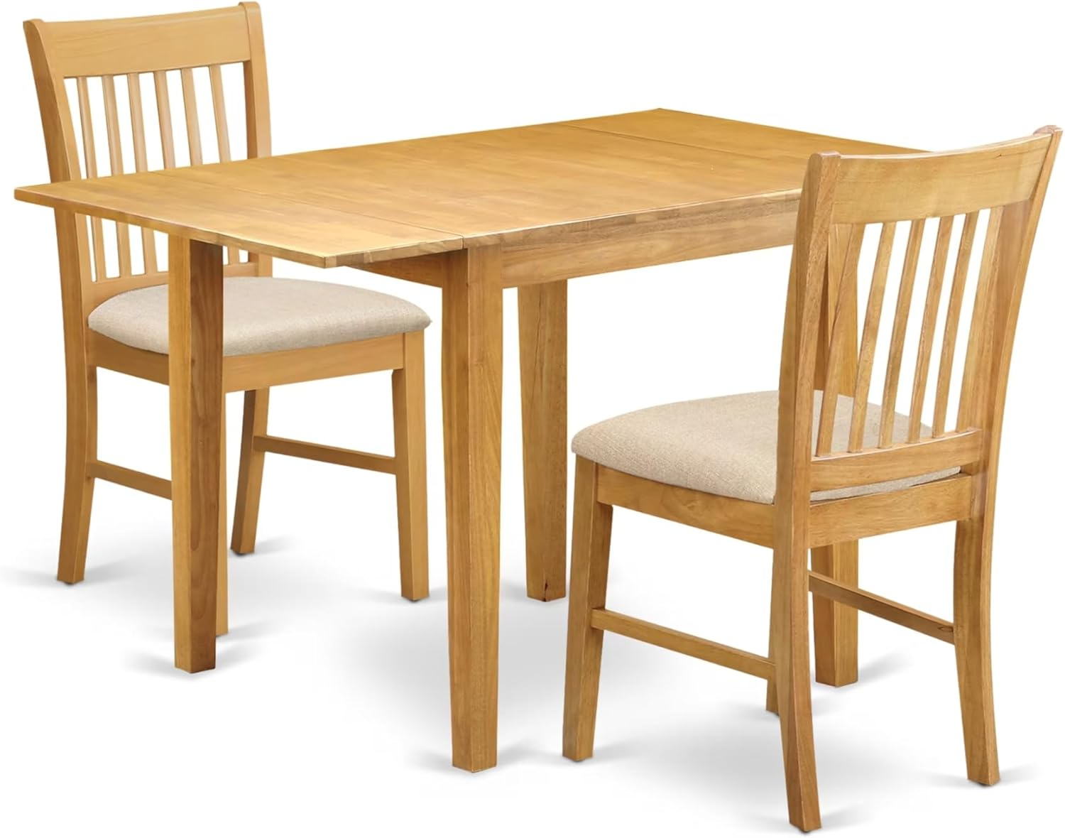 East West Furniture Norden 3-piece Wood Dining Set with Linen Fabric Seat in Oak