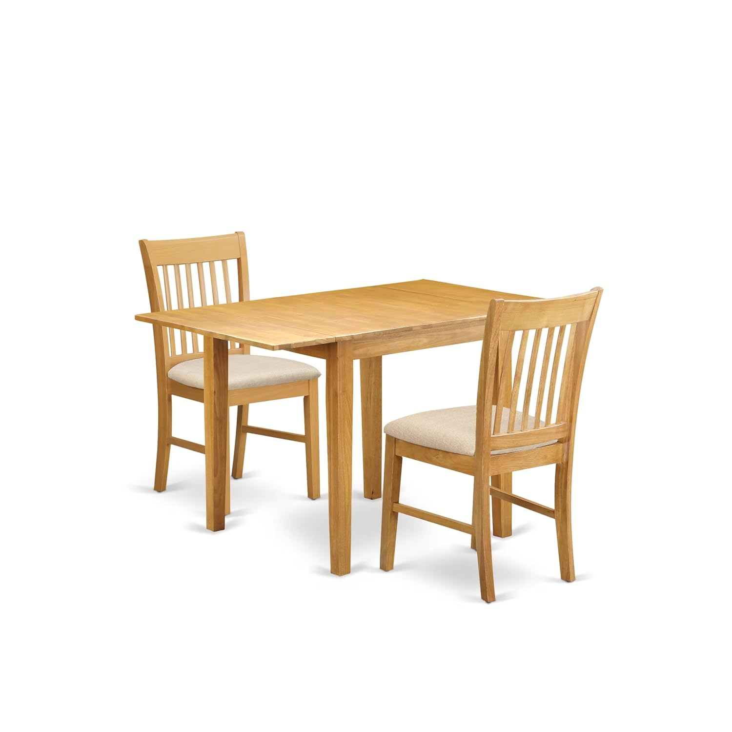 East West Furniture Norden 3-piece Wood Dining Set with Linen Fabric Seat in Oak