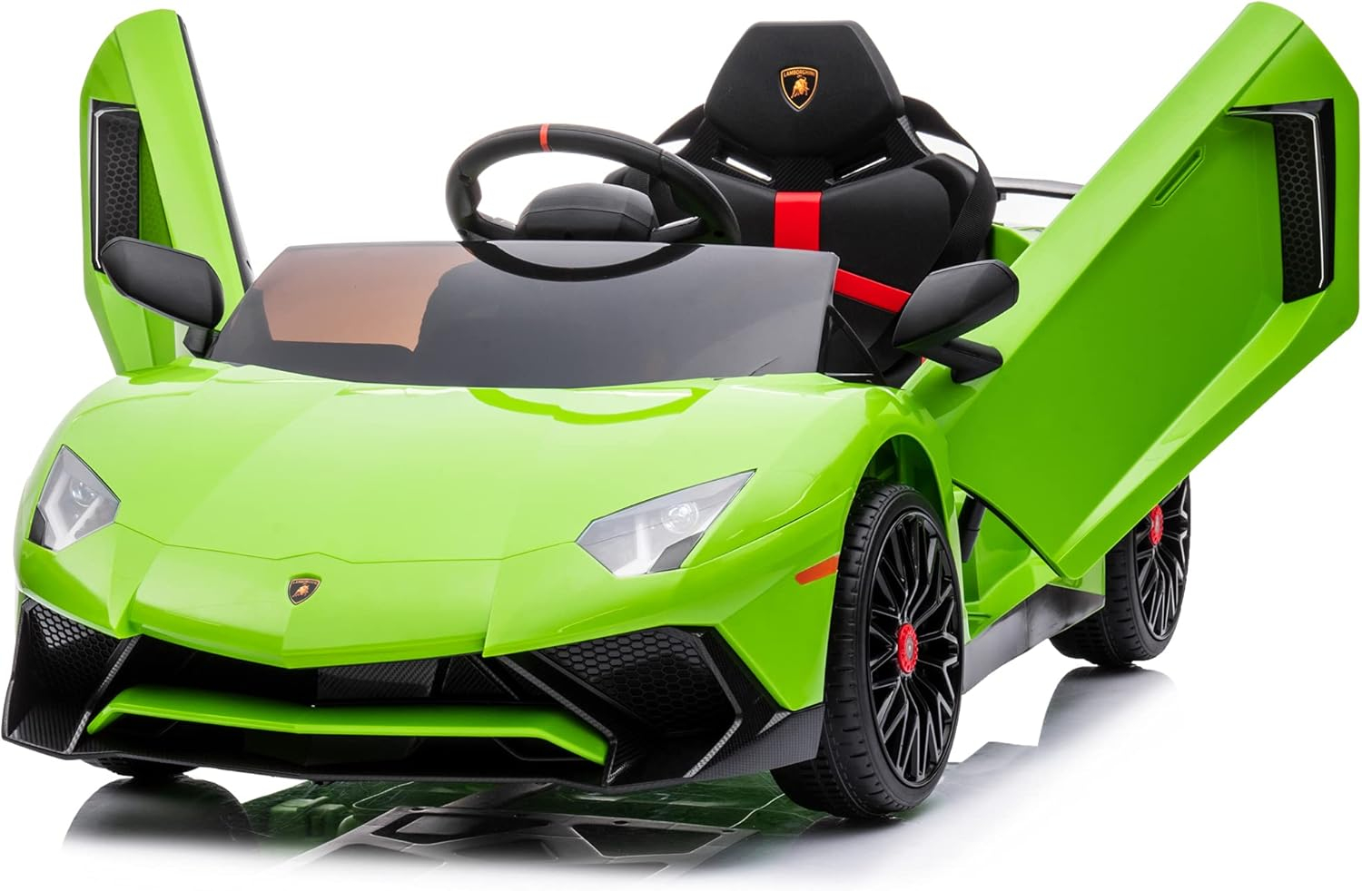 Kidzone Kids Electric Ride On 12V Licensed Lamborghini Aventador SV Battery Powered Sports Car Toy W/ 2 Speeds, Parent Control, Sound System, LED Headlights & Hydraulic Doors, Black