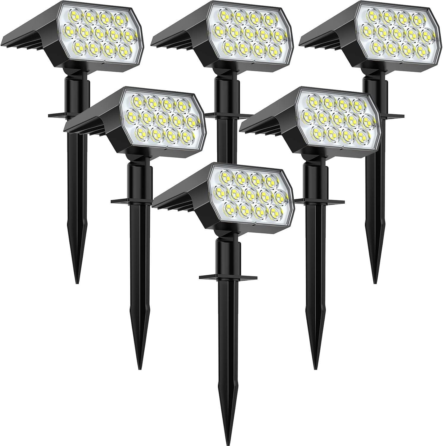Solar Spot Lights Outdoor, [6 Pack/52 LED/3 Modes] 2-in-1 Solar Landscape Spotlights, Solar Powered Security Lights, IP65 Waterproof Wall Lights for Walkway Yard Garden Driveway(Cool White)