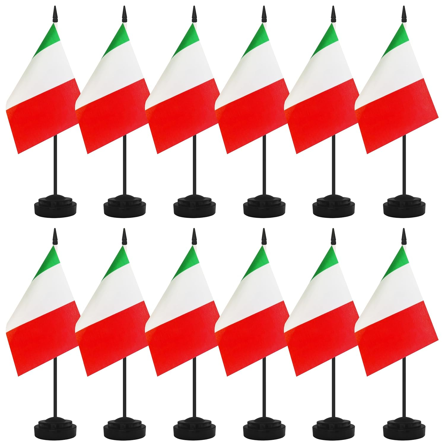 Italy Flags Italian Desk Flag Set Small Mini Italy Table Office Flag with 13" Black Pole, Black Base and Spear Top,Miniature Italian Deluxe Desktop Flag, Home Decoration, Office Decoration, Festival Celebrations(12 Pack )