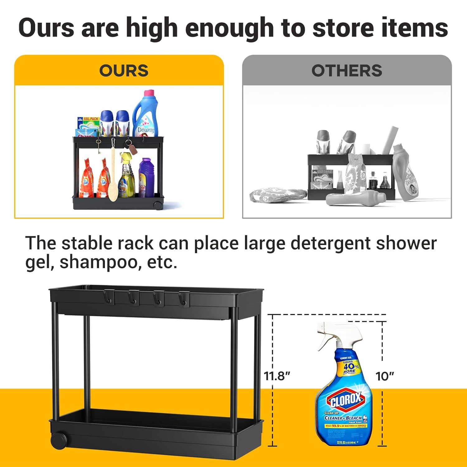 Black 2-Tier Sliding Under Sink Organizer with Hooks