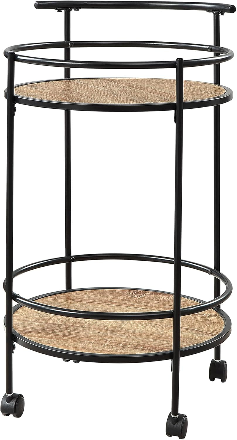Designs2Go Charlie Serving Bar Cart in Beige Wood with Black Metal Frame