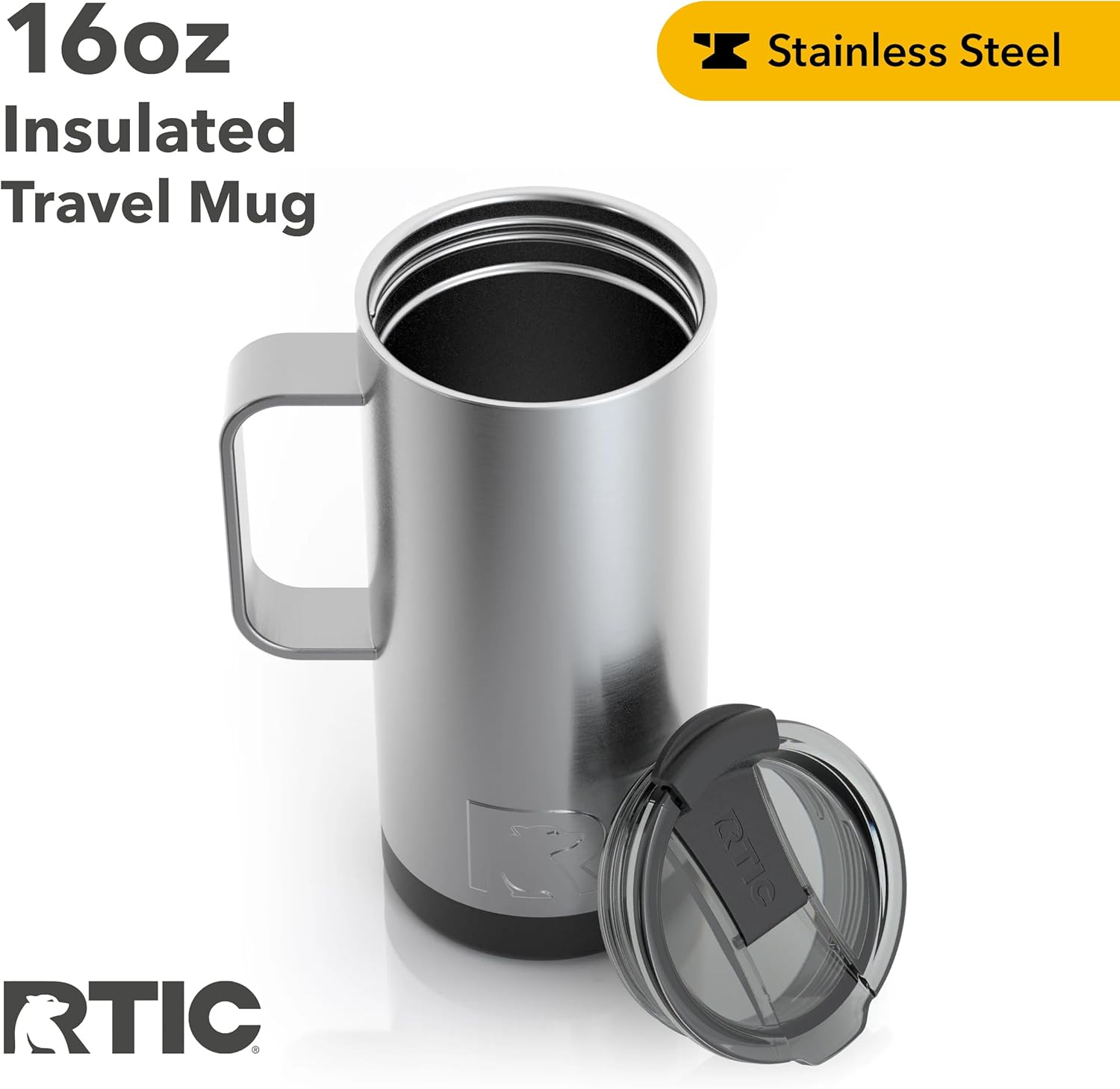 RTIC 16 oz Coffee Travel Mug with Lid and Handle, Stainless Steel Vacuum-Insulated Mugs, Leak, Spill Proof, Hot Beverage and Cold, Portable Thermal Tumbler Cup for Car, Camping