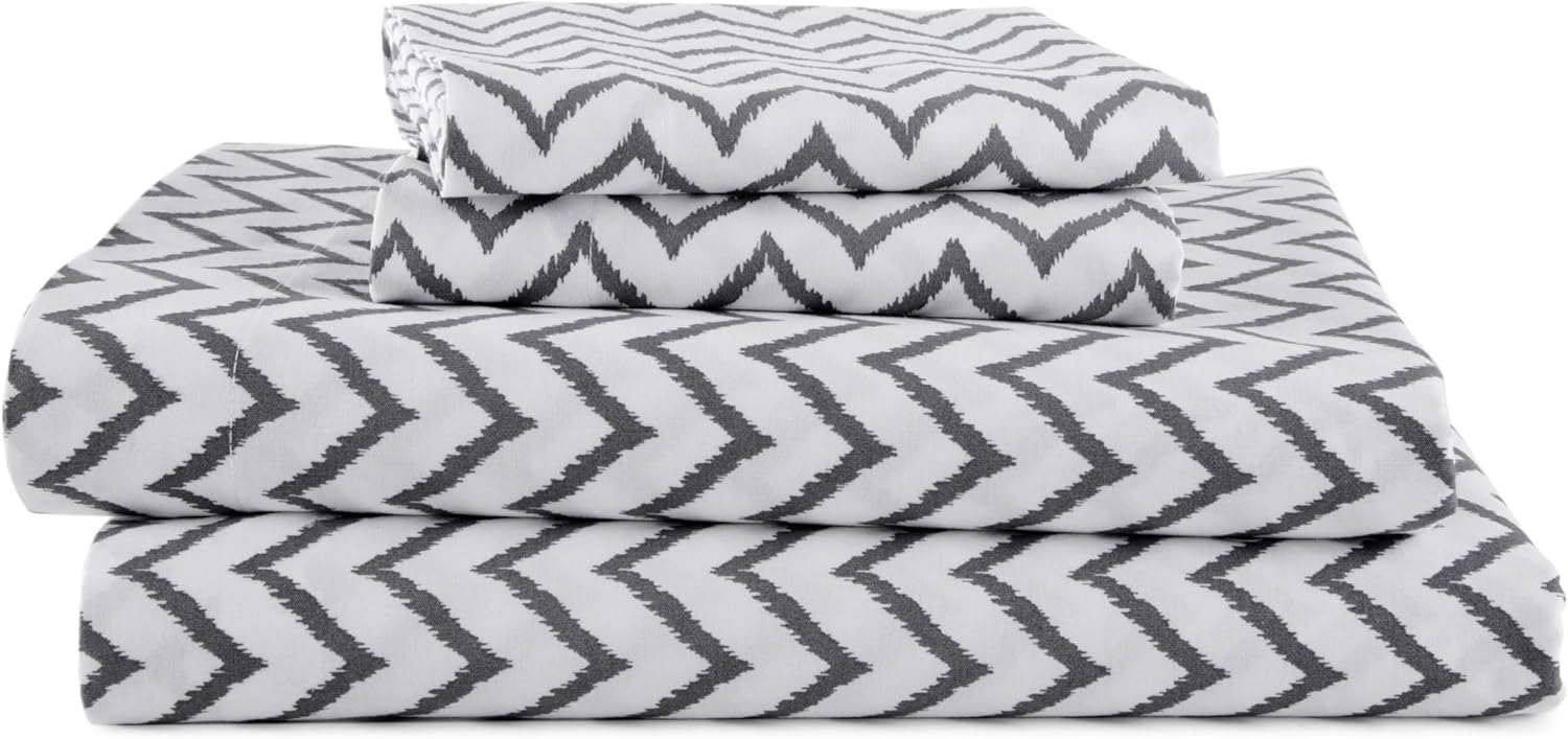 Martex 225 Thread Count Cotton Rich Queen Sheet Set - Soft, Durable, Wrinkle Resistant (4pc), Chevron