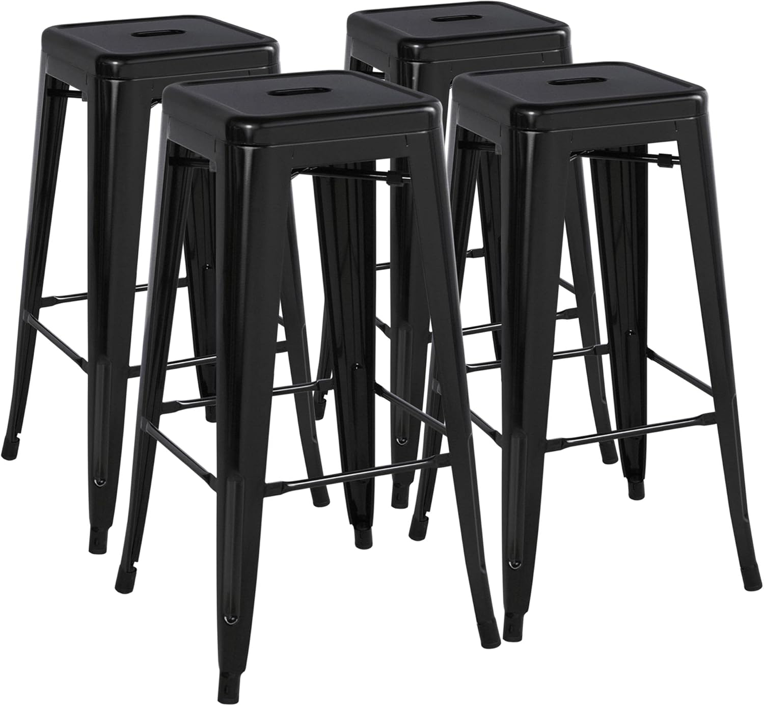 Dkelincs Upgrade Stackable Metal Bar Stools - Set of 4 Counter Height Barstools for Indoor/Outdoor Use - Backless Bar Chairs with Footrest (Black, 30")