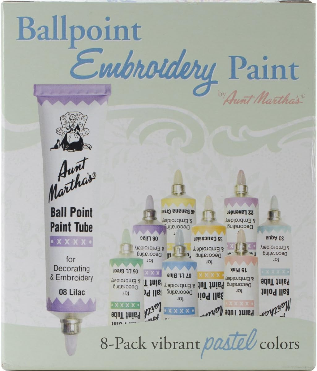 Aunt Martha's Ballpoint Paint Tubes 1 oz, Pastel Colors, 8/pkg