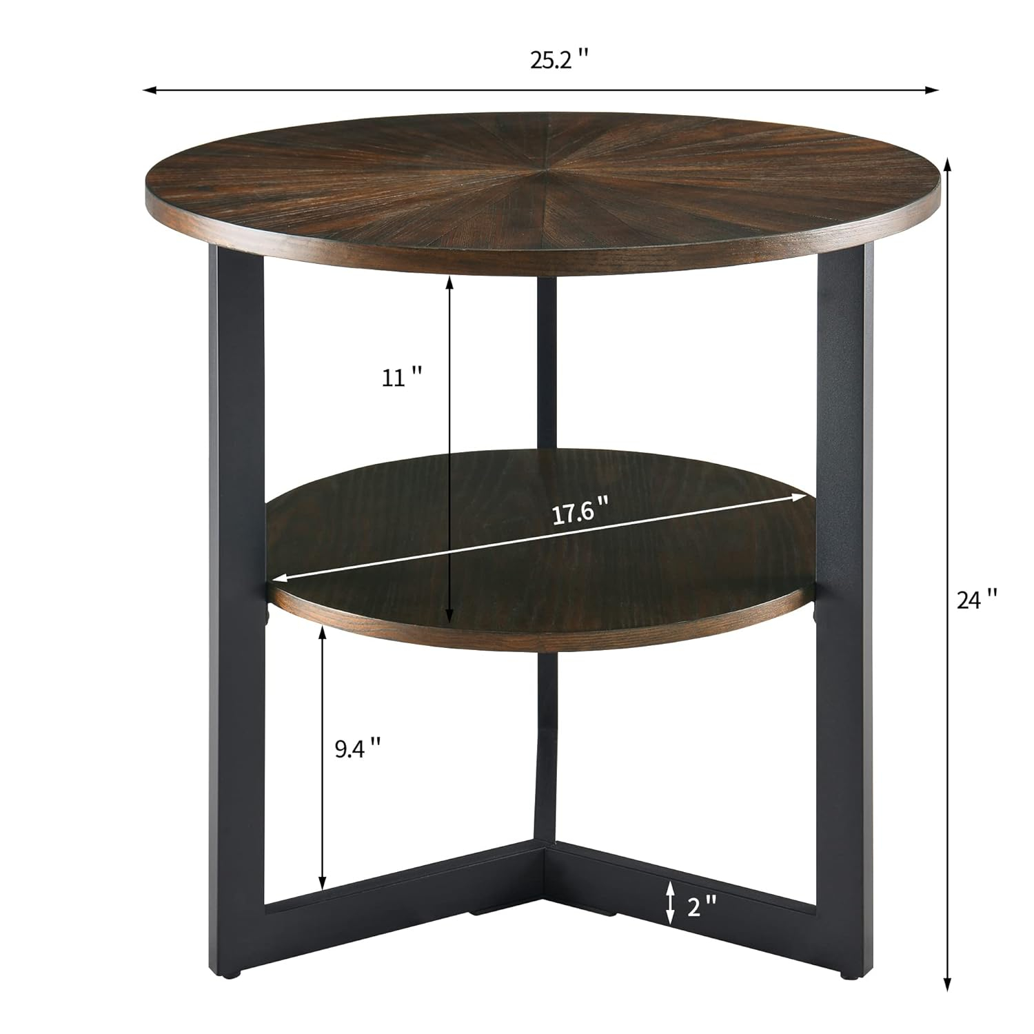 MODERION Large End Table with Storage Shelf Rustic Circular Sofa Side Table with Black Metal Legs Solid Wood Nightstand Telephone Table for Living Room Bedroom 25.2”D x 24”H Natural Brown CJZ1338NC
