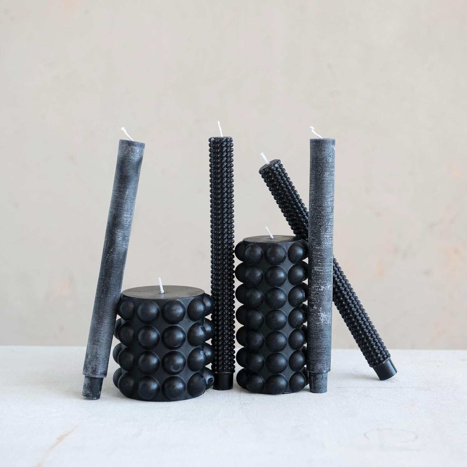 Black Hobnail Design 10" Paraffin Wax Taper Candles, Set of 2