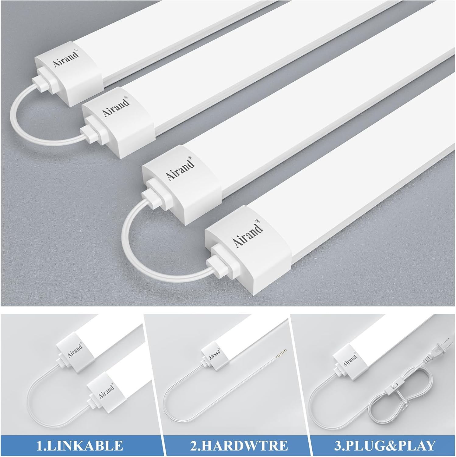 Airand Utility LED Light with Plug 2PCS Linkable Fixture 2FT 4FT Water-Proof Tube Light 5000K Under Cabinet Lighting,LED Closet Lights 18W for Workbench Kitchen Garage Workshop