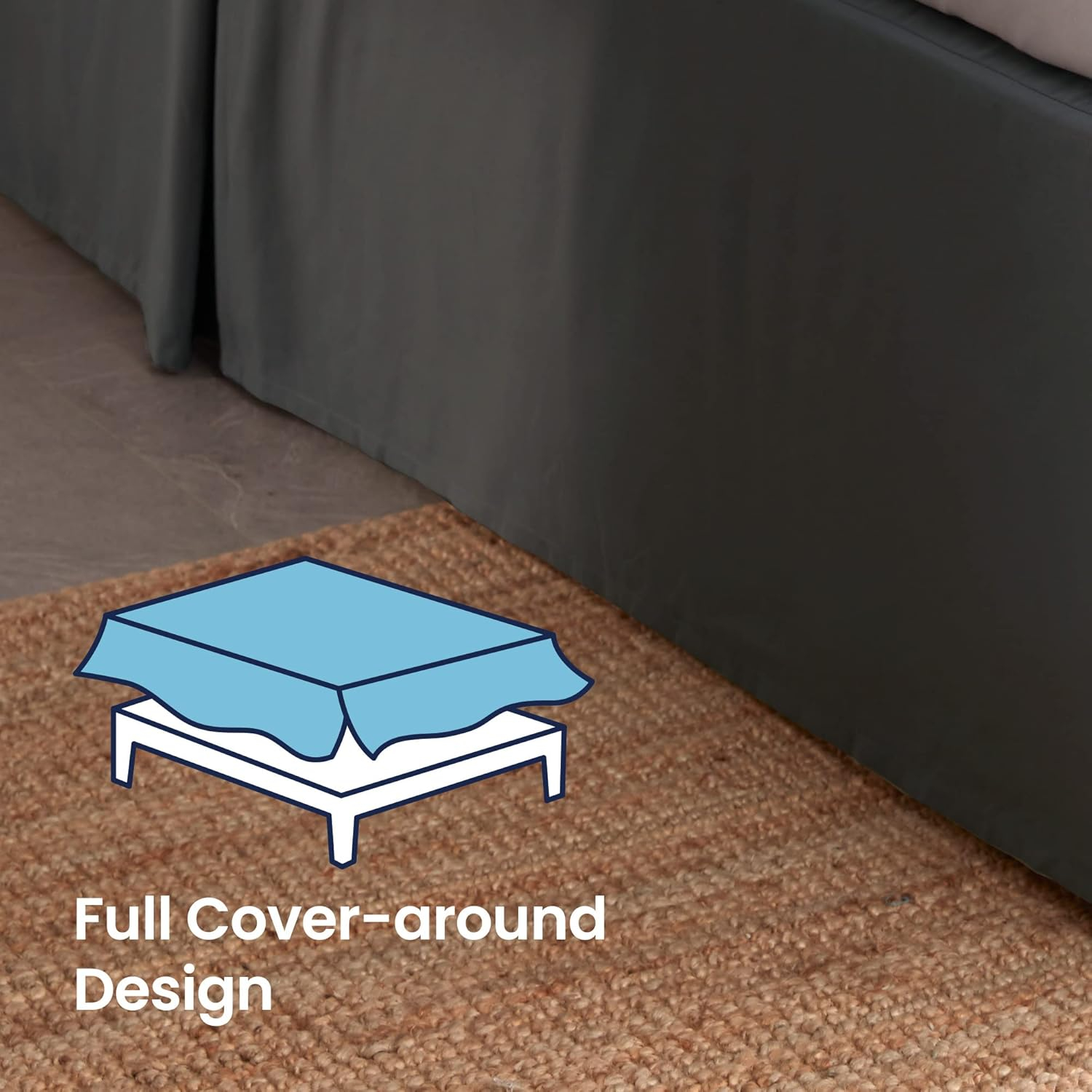 King Size Gray Polyester Pleated Bed Skirt with 15-Inch Drop
