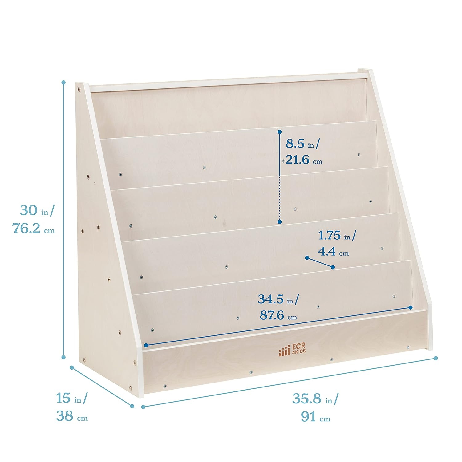 ECR4Kids Single-Sided Book Display, White Wash