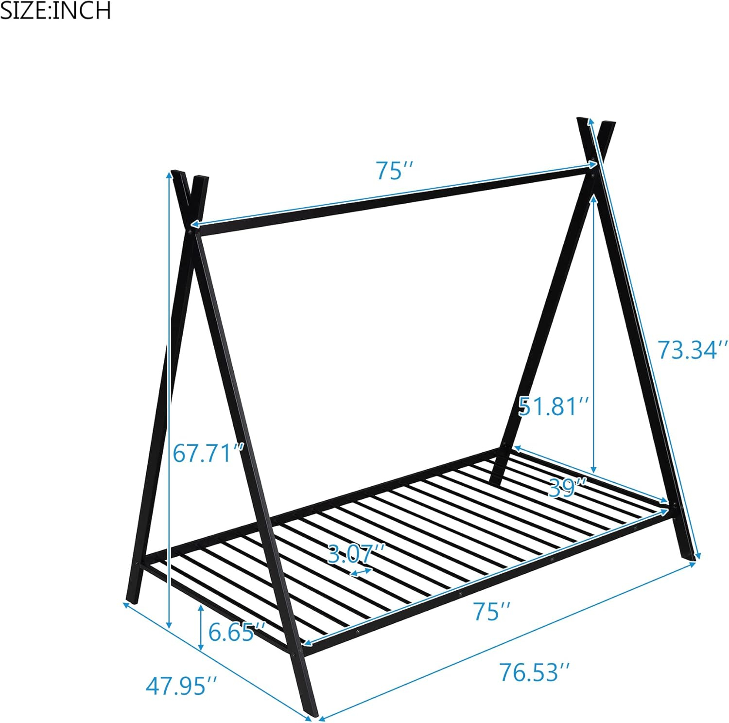 CITYLE Twin House Bed with Roof for Kids, Toddlers, Teens, Metal House Bed Frame with 20 Slats, Kids Twin Bed, No Box Spring Needed, Black
