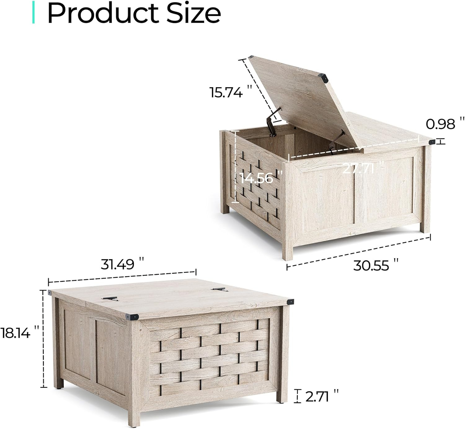 Rustic Square Wood and Metal Lift-Top Coffee Table with Storage