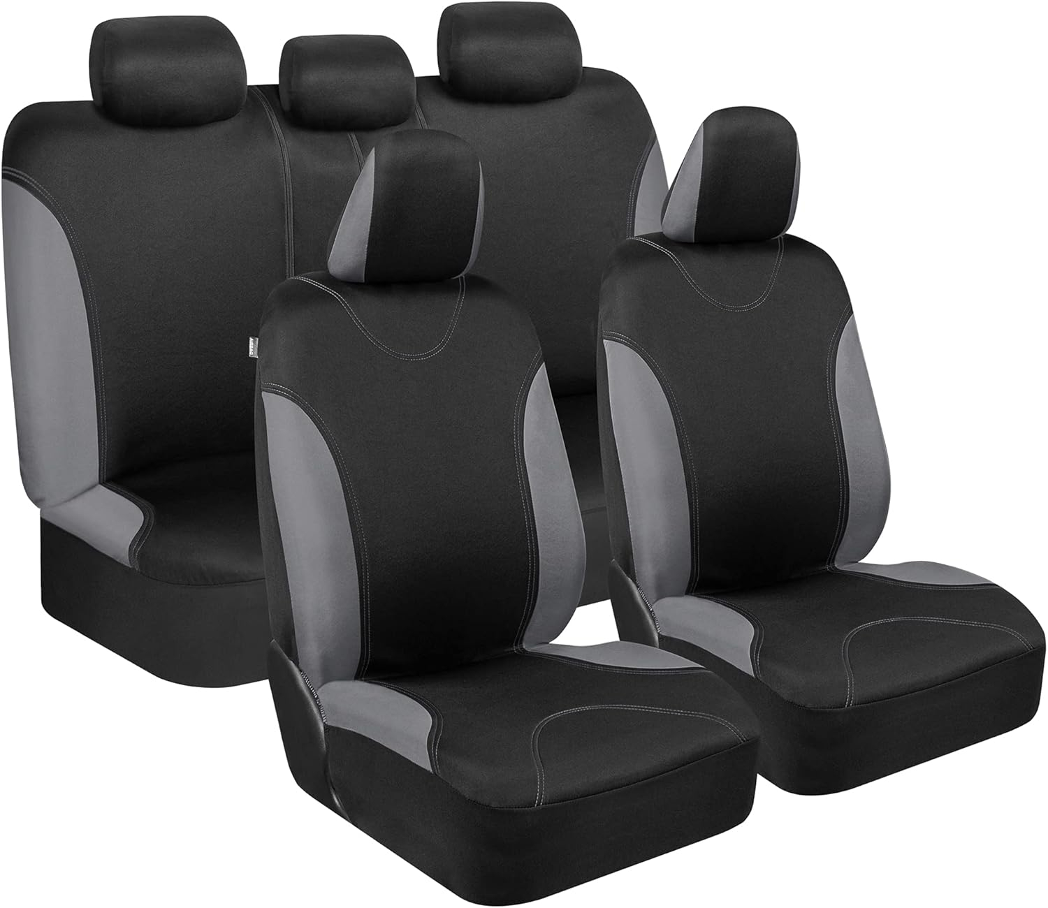 BDK UltraSleek Gray Seat Covers for Cars, Two-Tone Front Seat Covers with Matching Back Car Seat Cover, Made to Fit Most Auto Truck Van SUV, Interior Car Accessories, Car Seat Covers Full Set