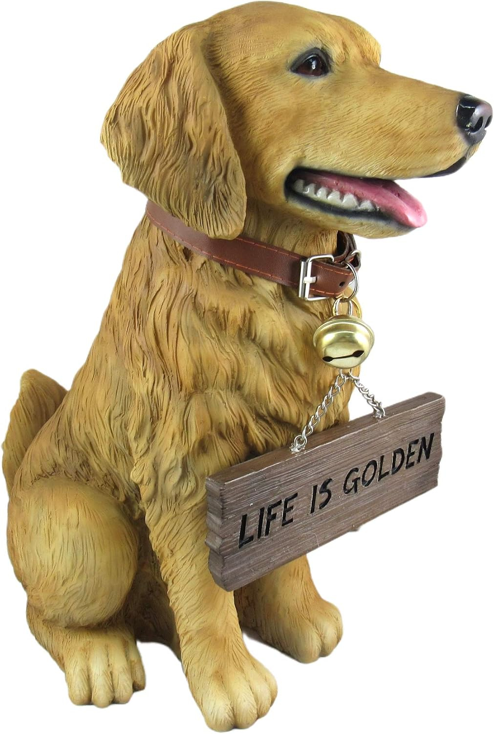 DWK Corporation 12.75 inch Tall Golden Retriever Dog Statue with Reversible Sign