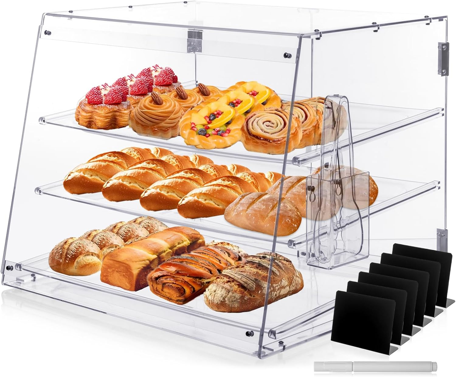 Clear Acrylic 3-Tier Countertop Bakery Display Case with Removable Trays