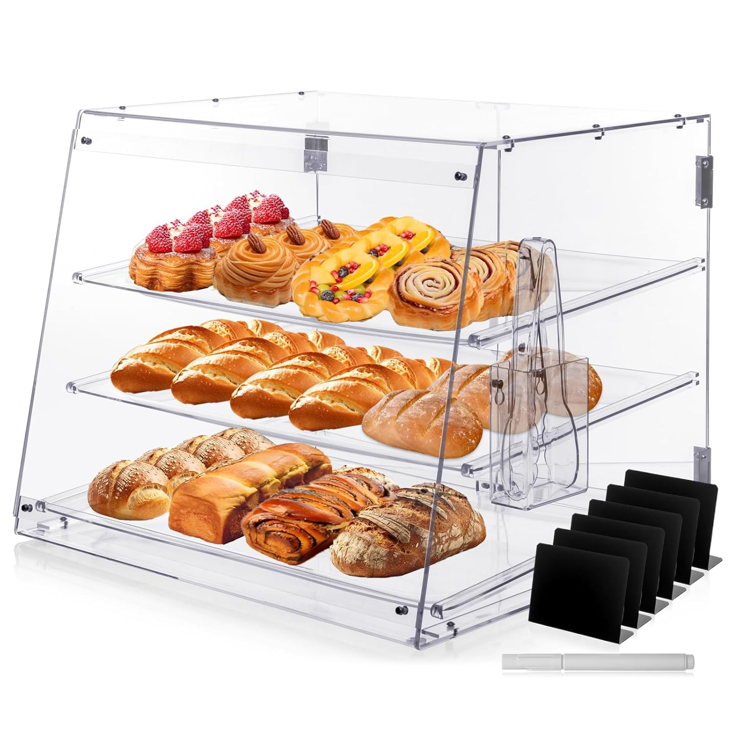 Clear Acrylic 3-Tier Countertop Bakery Display Case with Removable Trays