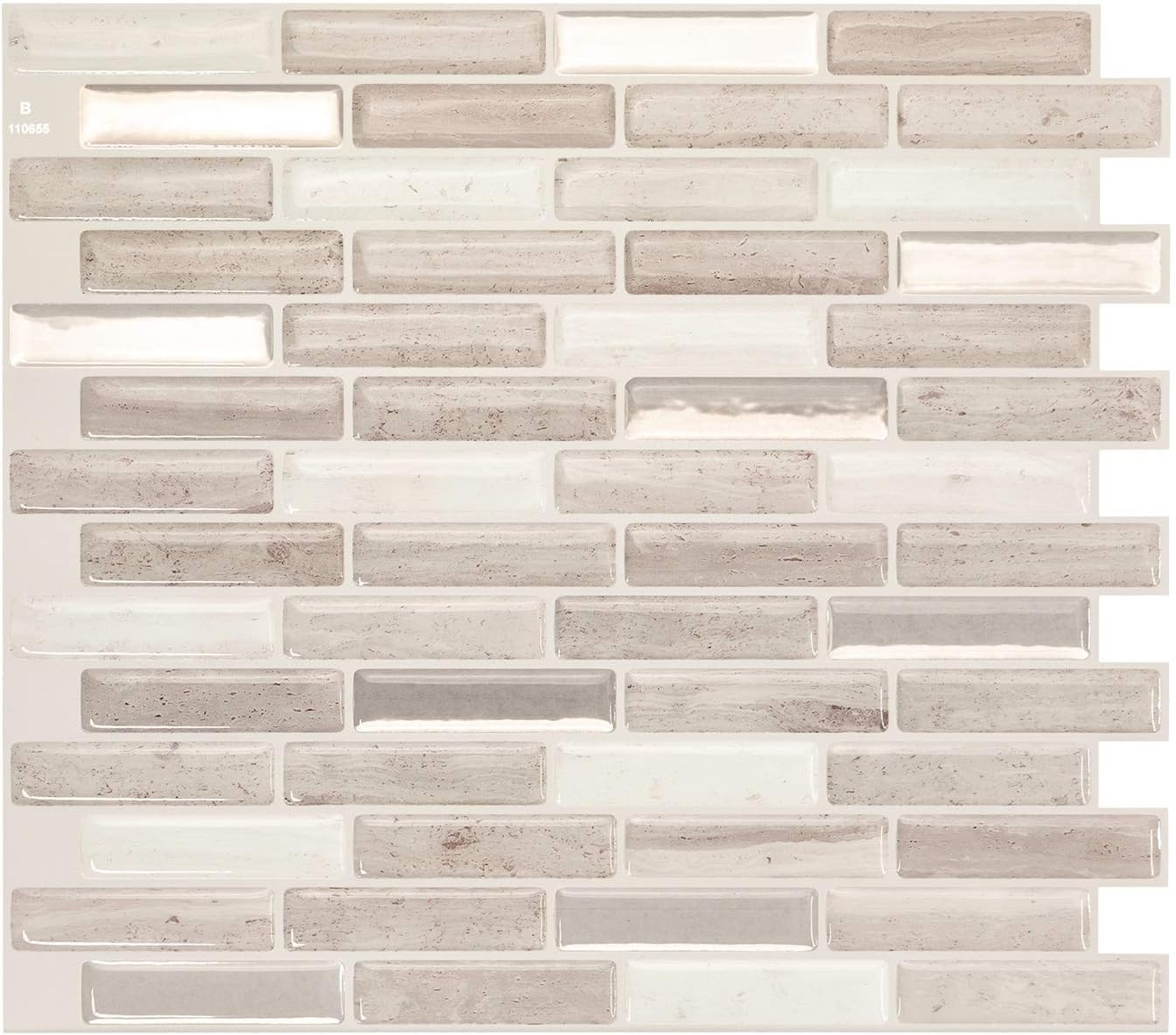 Smart Tiles - 3D Adhesive Peel and Stick Backsplash Tile, Beige - 4-Pack 10.2" x 9"