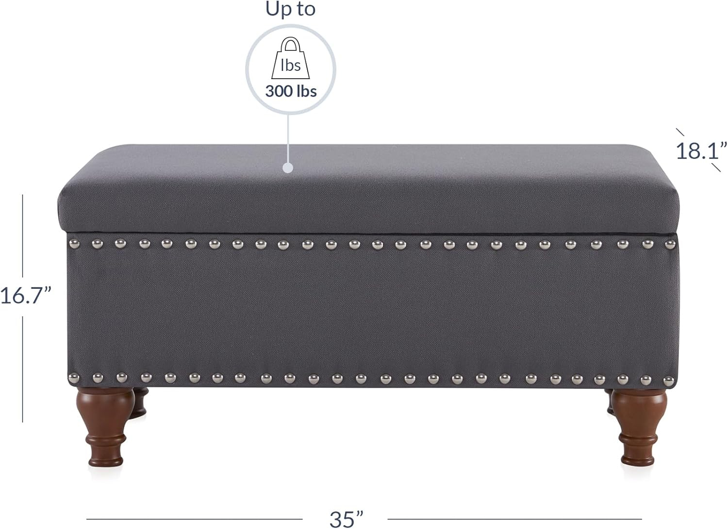 BELLEZE 35 Inch Button Tufted Top Ottoman Bench - Quincy (Gray)