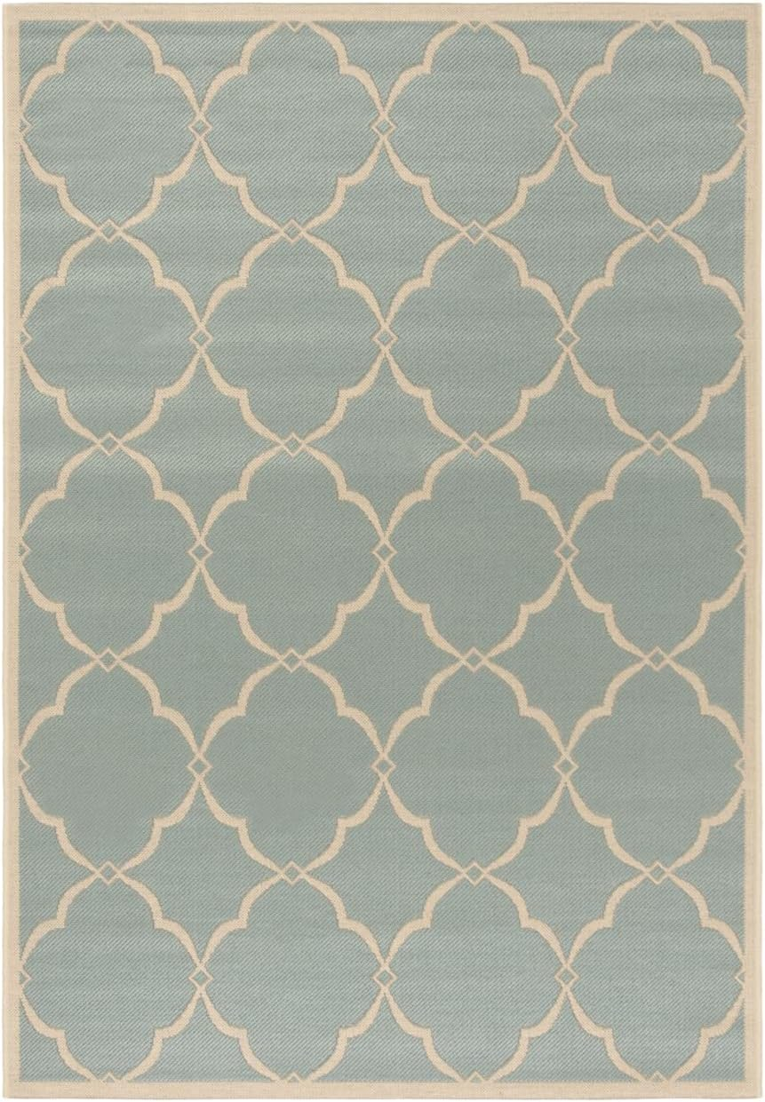 SAFAVIEH Beach House Nick Indoor/Outdoor Area Rug Aqua/Cream, 5'3" x 7'6"