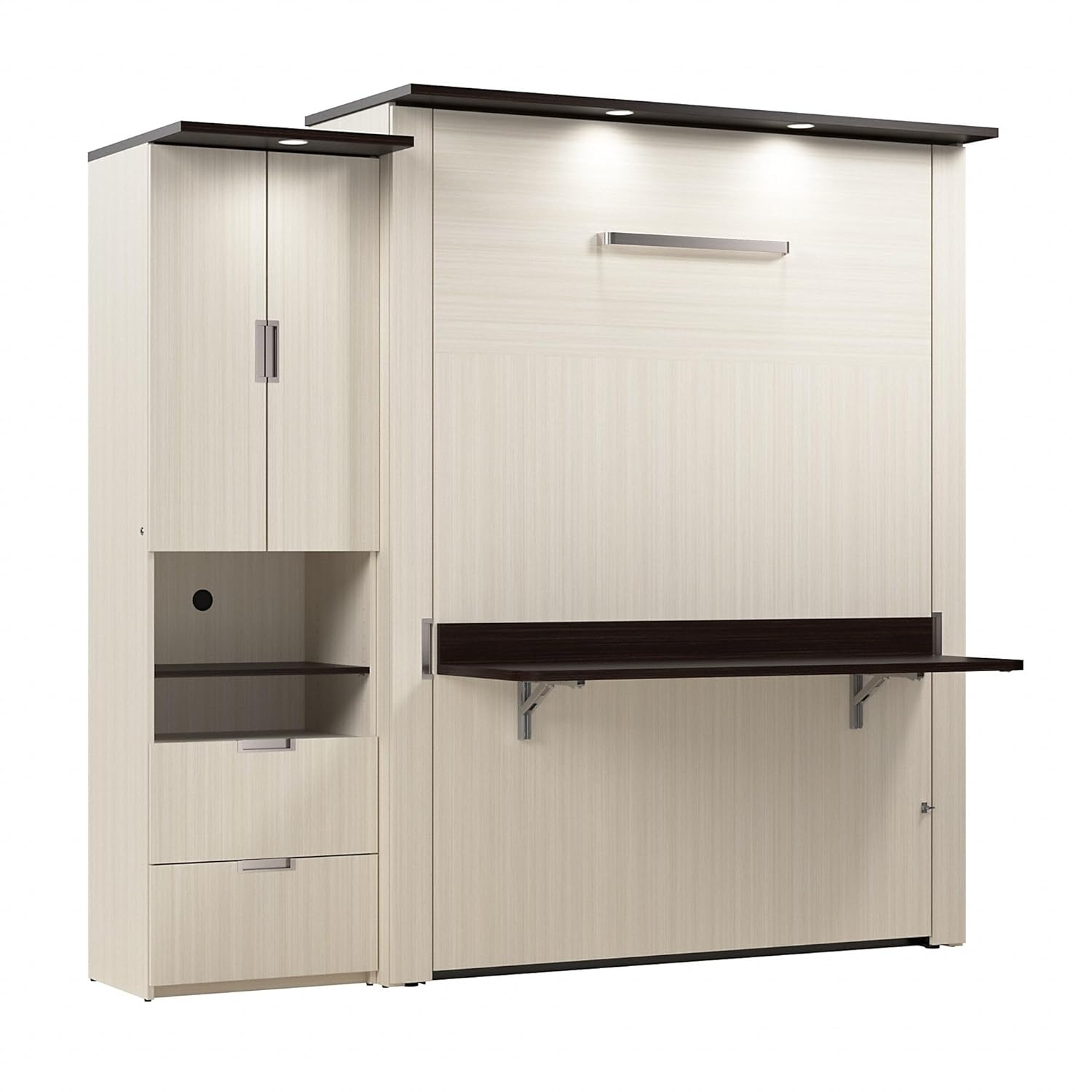 Bestar Lumina 2 Piece Queen Storage Wall Bed Set in White Chocolate