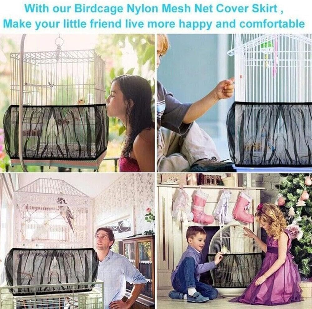 1Pc Black Small Bird Cage Cover,Small Birdcage Seed Catcher Guard Net Cover,Nylon Pet,Airy Gauze Birdcage Accessories Mesh Net,Dust,Bonsai Protection Pet Supplies