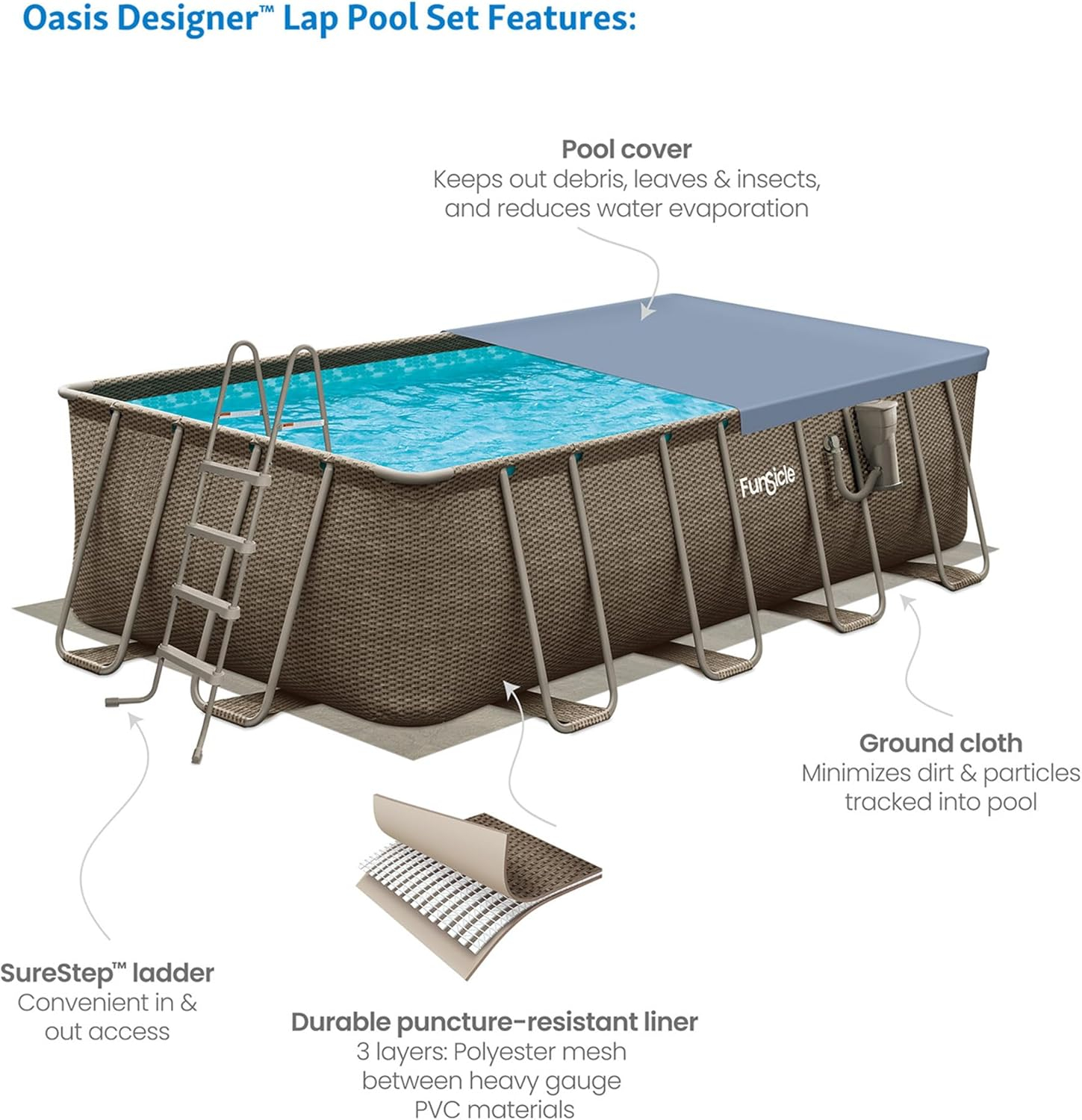 Funsicle 18' x 52" Oasis Rectangular Above Ground Swimming Pool, Brown