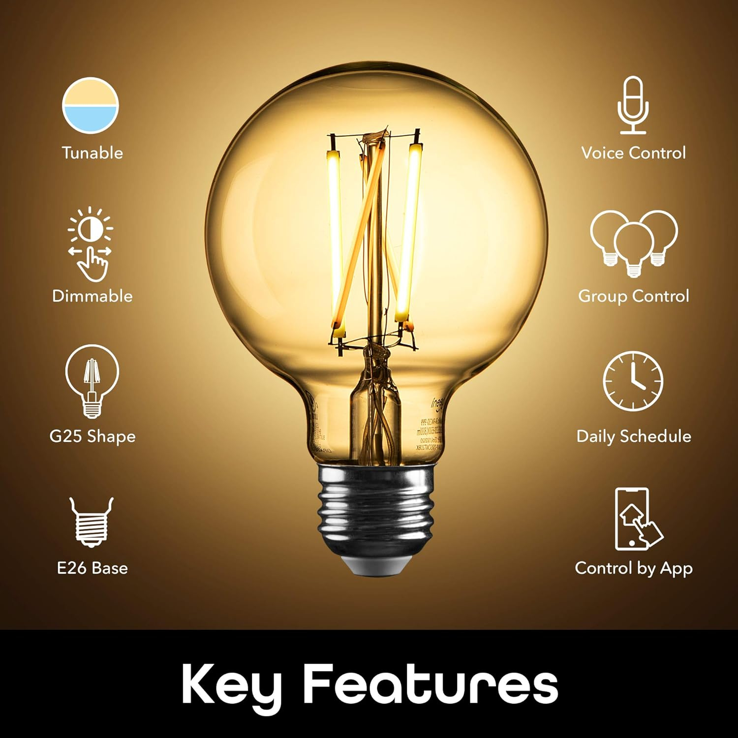 Geeni LUX Amber G25/E26 Edison WiFi LED Smart Bulb, Dimmable, Tunable White Light, 2-Pack