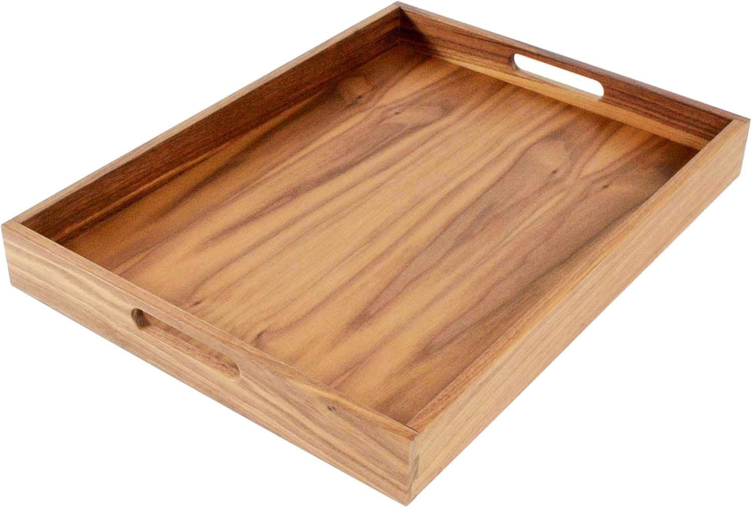 Large Walnut Wood Serving Tray with Cutout Handles